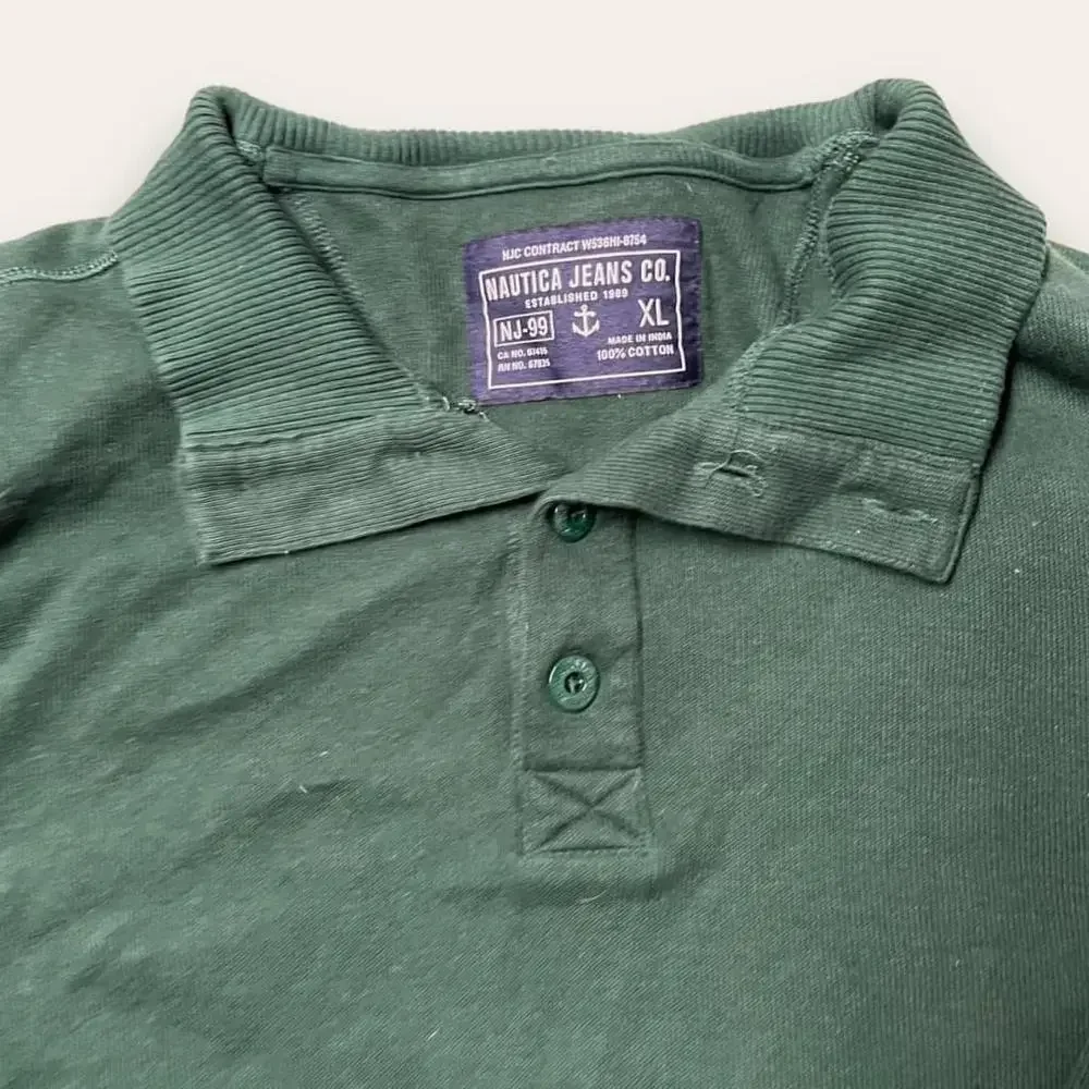 Y2K Nautica Sweater Forest Green Lightweight Pullover Gorpcore Collared Size XL - Picture 3 of 5